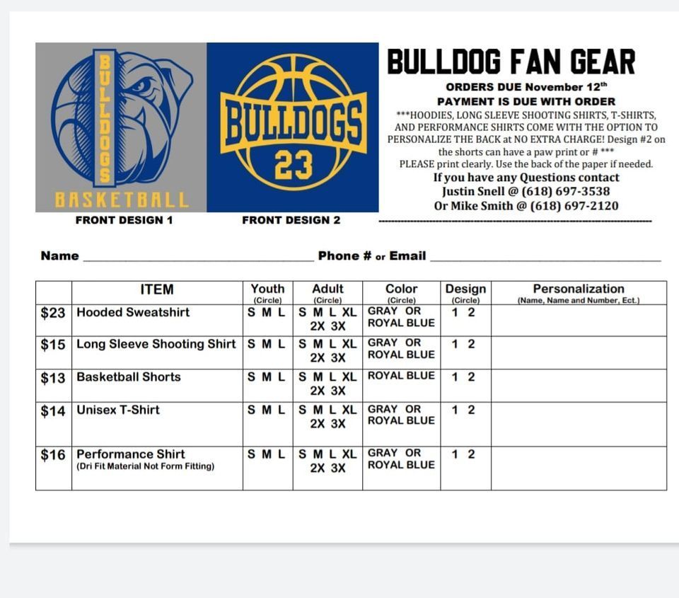 Bulldog Fan Gear Order Form