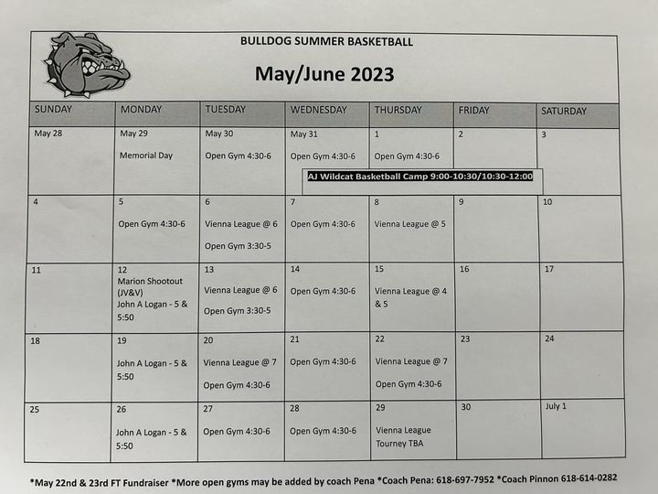 May/June 2023 Summer Basketball Schedule 